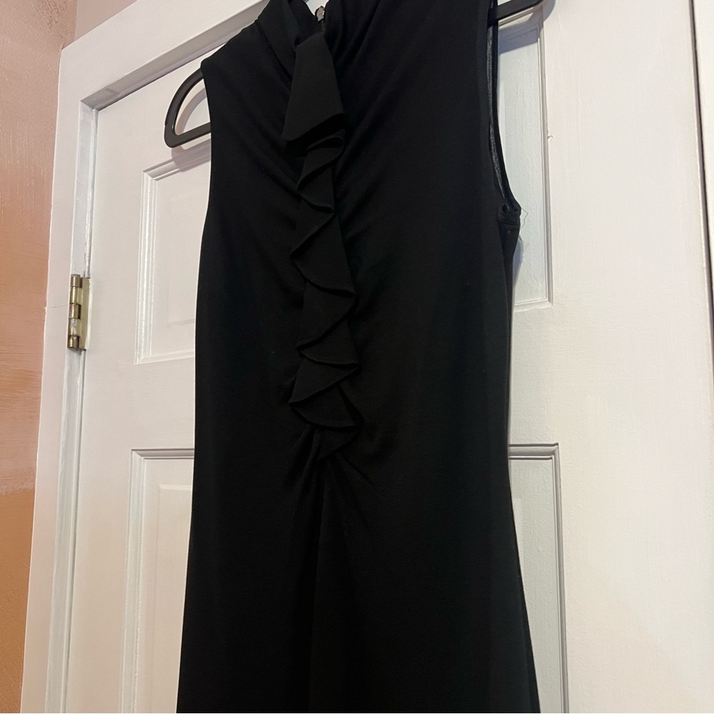 #147 ELIE TAHARI BLACK RUFFLE SLEEVELESS DRESS SIZE 6 - Picture 2 of 10